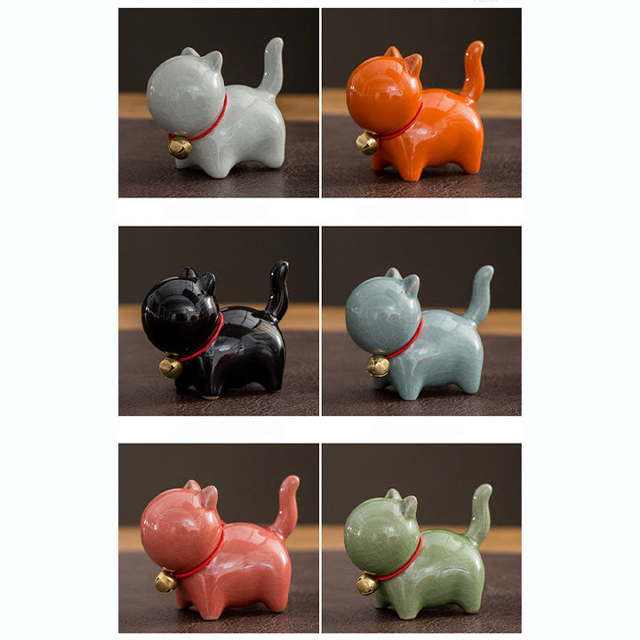 Buddha Stones Mini Cute Lucky Bell Cat Tea Pet Ceramic Home Desk Figurine Decoration - image 21