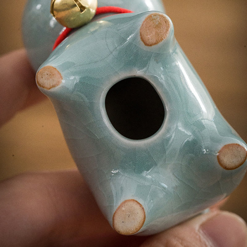 Buddha Stones Mini Cute Lucky Bell Cat Tea Pet Ceramic Home Desk Figurine Decoration - image 16