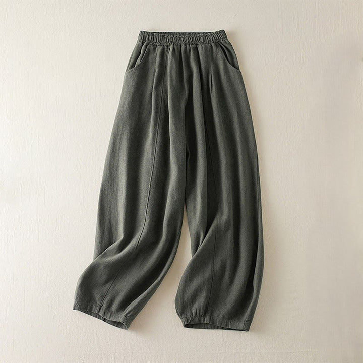 Buddha Stones Plain Color Cotton Linen Women's Pants With Pockets - DarkOliveGreen - US8-10,UK/AU12-14,EU40-42 (2XL) - image 0