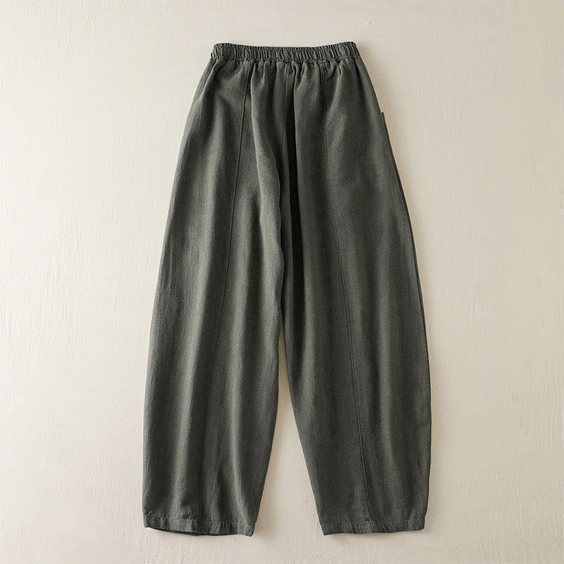 Buddha Stones Plain Color Cotton Linen Women's Pants With Pockets - image 2