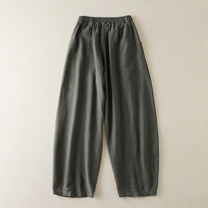 Buddha Stones Plain Color Cotton Linen Women's Pants With Pockets - image 2