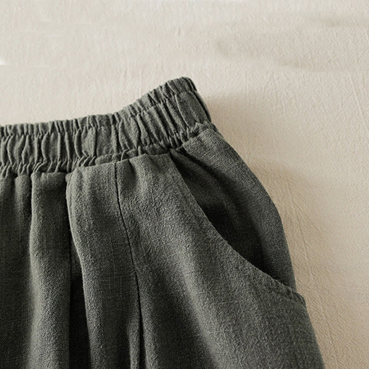 Buddha Stones Plain Color Cotton Linen Women's Pants With Pockets - image 5