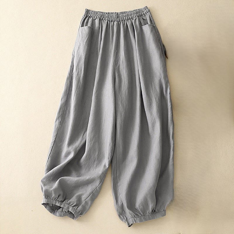 Buddha Stones Casual Plain Solid Color Linen Women's Pants With Pockets - SlateGray - US8-10,UK/AU12-14,EU40-42 (2XL) - image 18