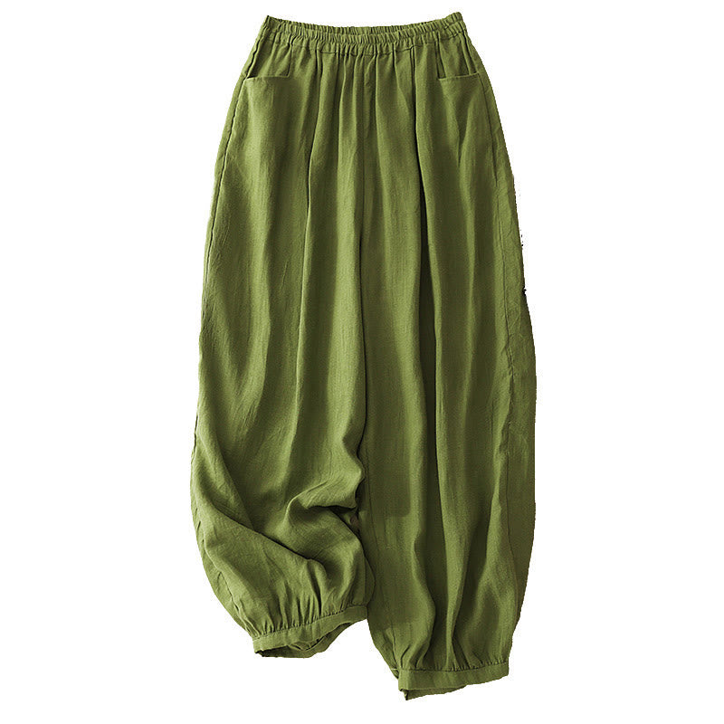 Buddha Stones Casual Plain Solid Color Linen Women's Pants With Pockets - image 28