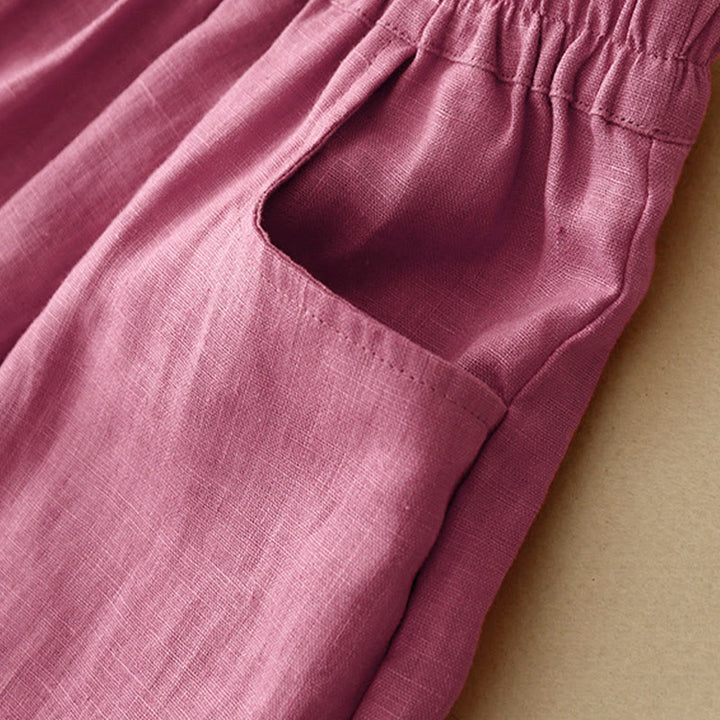 Buddha Stones Casual Plain Solid Color Linen Women's Pants With Pockets - image 7