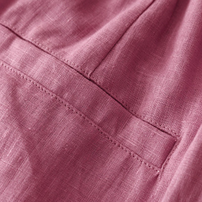 Buddha Stones Casual Plain Solid Color Linen Women's Pants With Pockets - image 8