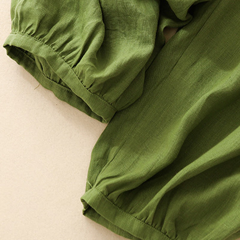 Buddha Stones Casual Plain Solid Color Linen Women's Pants With Pockets - image 27