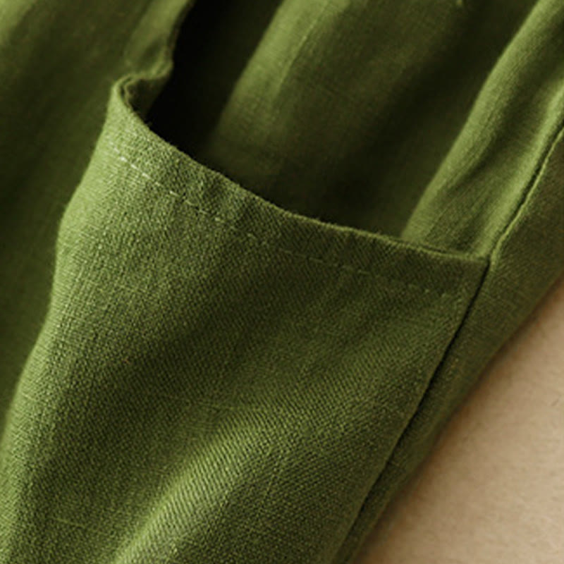 Buddha Stones Casual Plain Solid Color Linen Women's Pants With Pockets - image 26