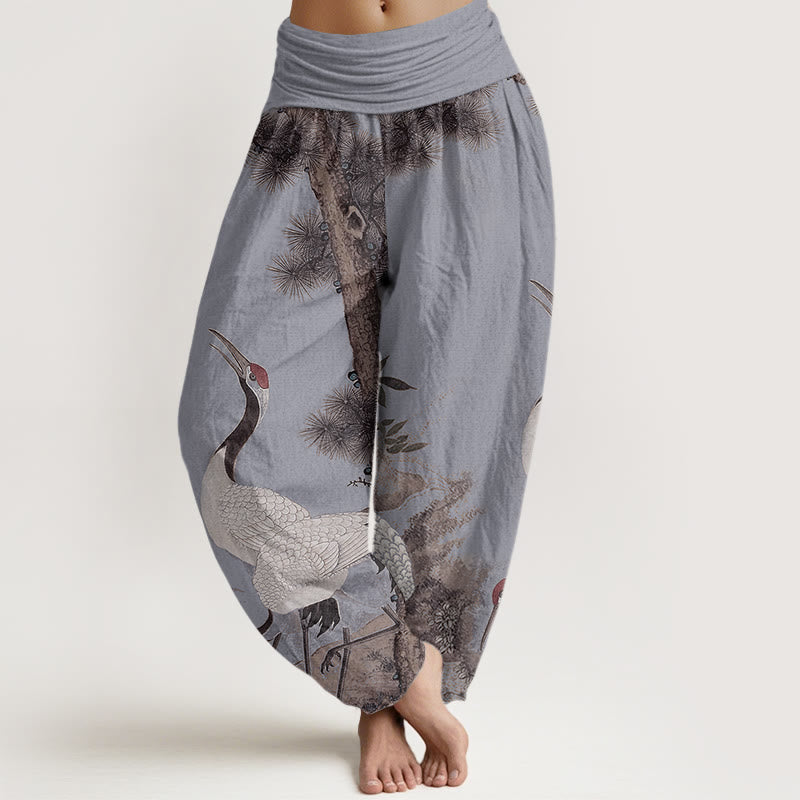 Buddha Stones Casual Red-crowned Crane Pine Tree Mountain Women's Elastic Waist Harem Pants - LightSteelBlue - US22,UK/AU26,EU54 (6XL) - image 8