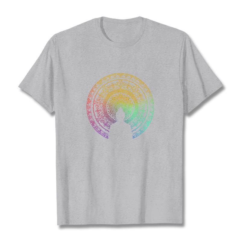 Buddha Stones Colorful Gradient Mandala Buddha Cotton Tee T-shirt - LightGrey - 2XL - image 20