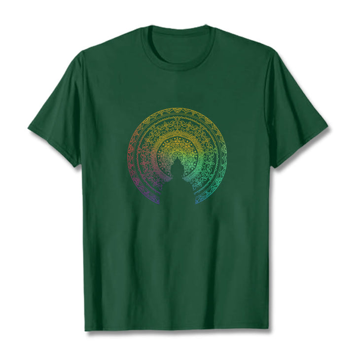 Buddha Stones Colorful Gradient Mandala Buddha Cotton Tee T-shirt - ForestGreen - 2XL - image 6