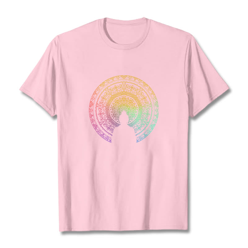 Buddha Stones Colorful Gradient Mandala Buddha Cotton Tee T-shirt - LightPink - 2XL - image 18