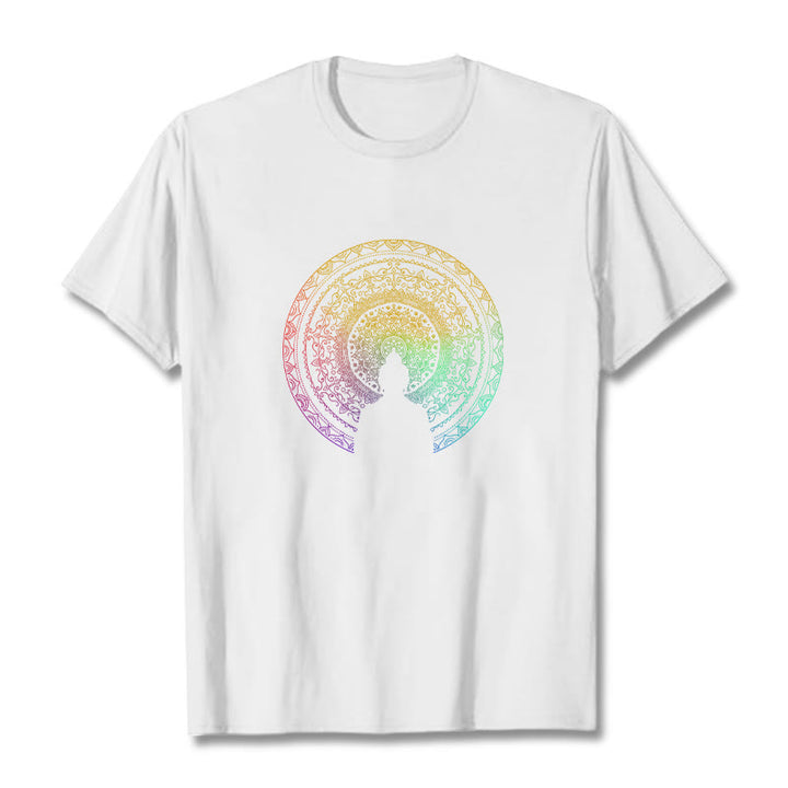 Buddha Stones Colorful Gradient Mandala Buddha Cotton Tee T-shirt - White - 2XL - image 8