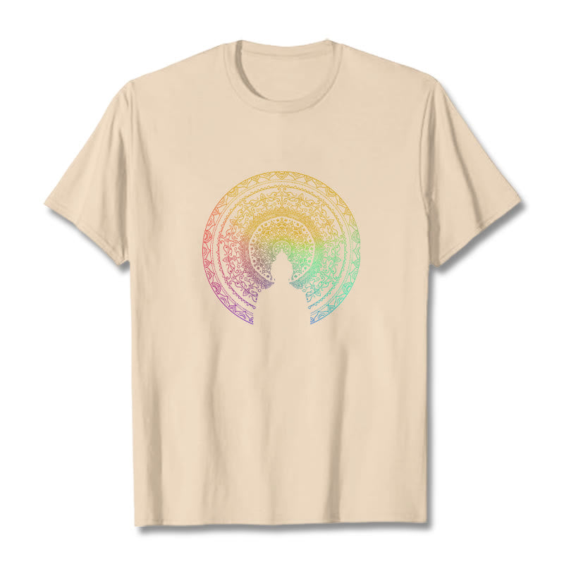 Buddha Stones Colorful Gradient Mandala Buddha Cotton Tee T-shirt - Bisque - 2XL - image 11