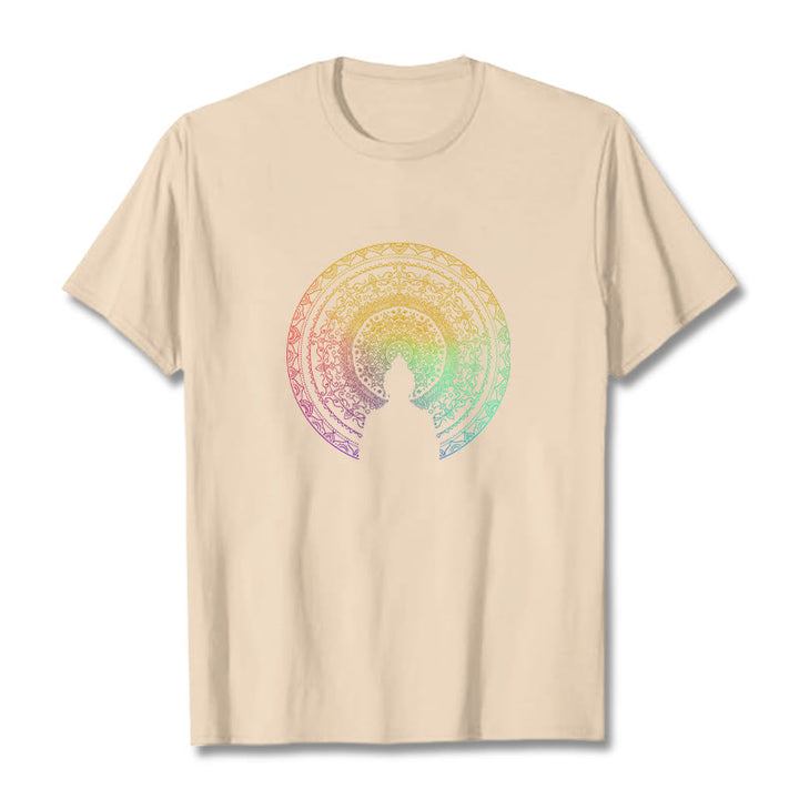 Buddha Stones Colorful Gradient Mandala Buddha Cotton Tee T-shirt - Bisque - 2XL - image 11