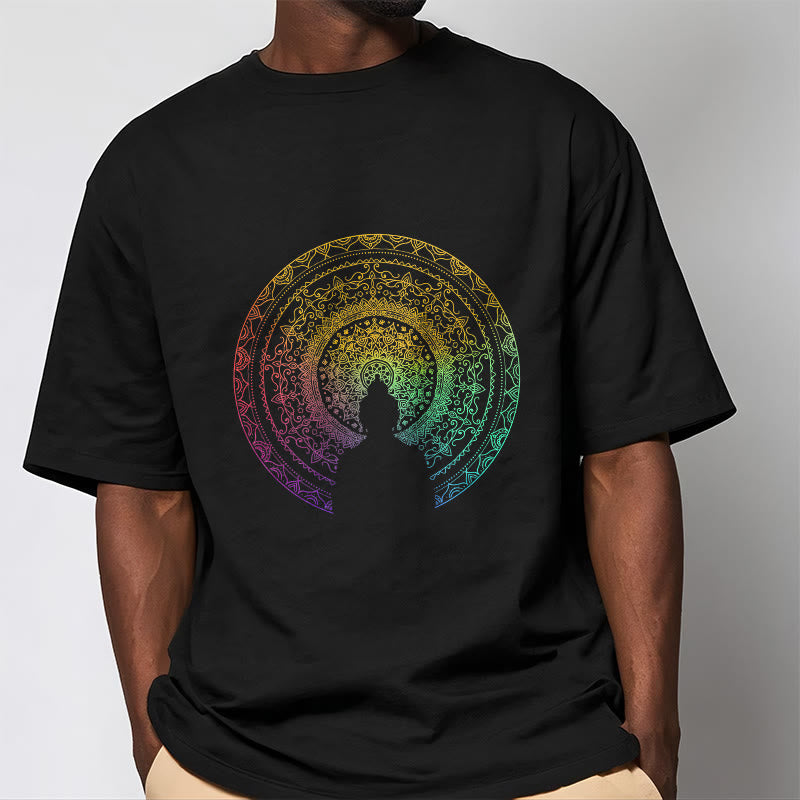 Buddha Stones Colorful Gradient Mandala Buddha Cotton Tee T-shirt - image 2