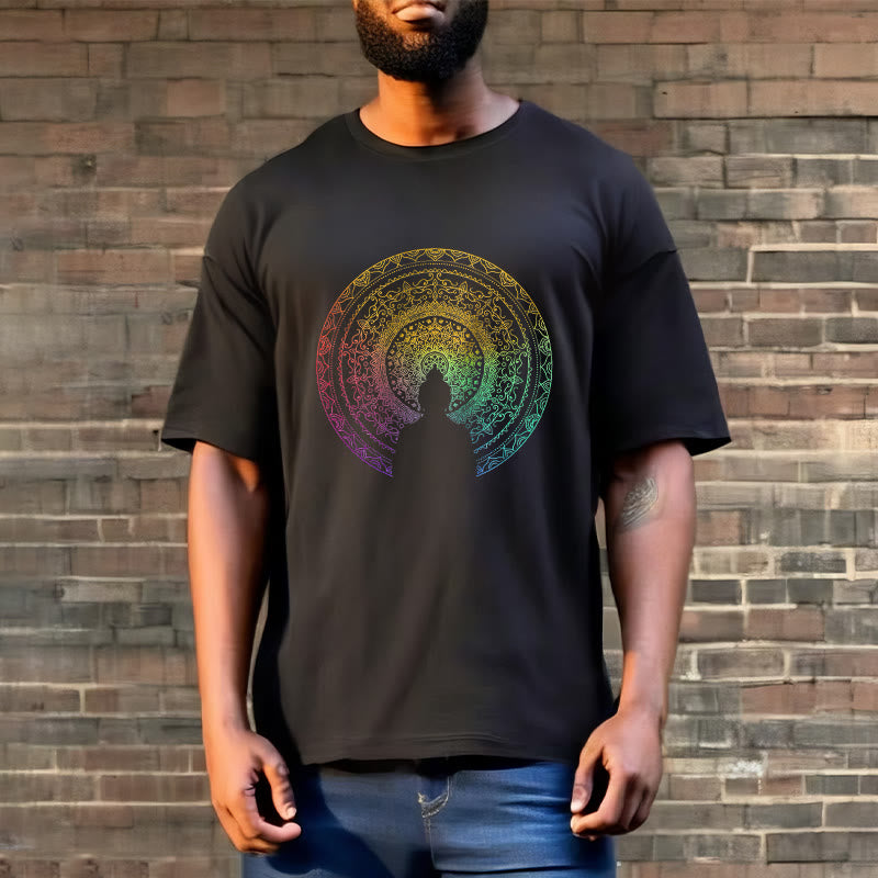 Buddha Stones Colorful Gradient Mandala Buddha Cotton Tee T-shirt - image 3