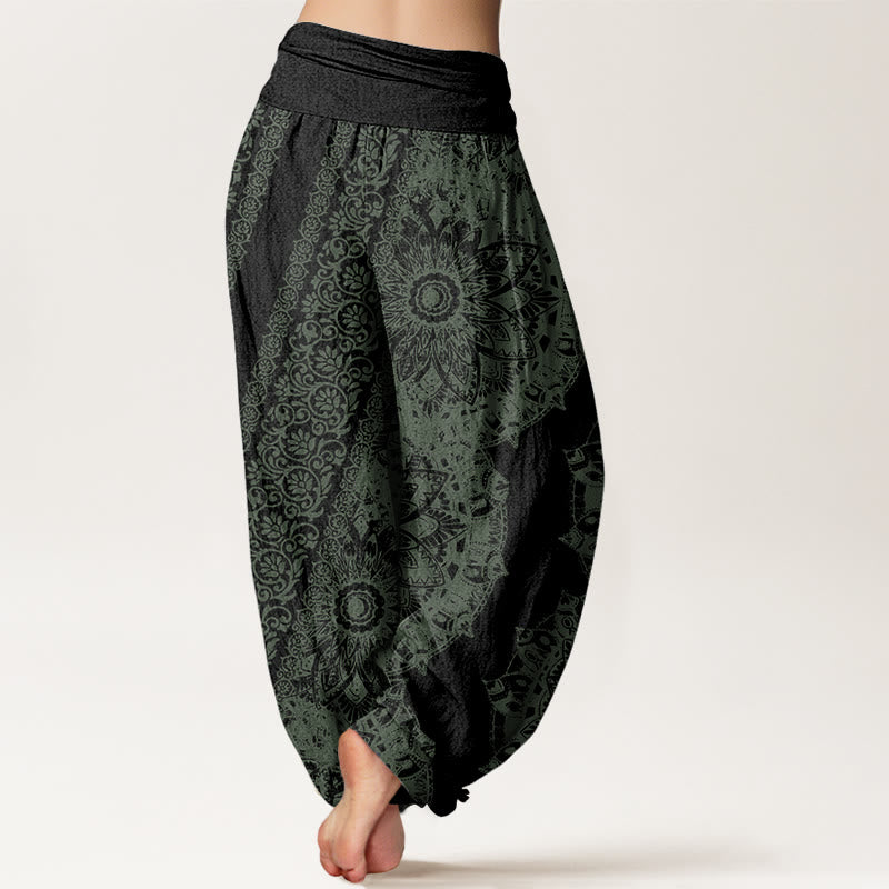 Buddha Stones Mandala Pattern Parallel Flowers Women's Elastic Waist Harem Pants - image 10