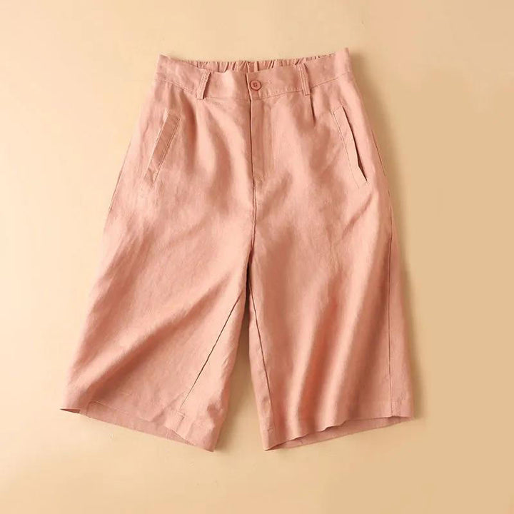 Buddha Stones Plain Color Button Zipper Cotton Women's Shorts With Pockets - LightSalmon - US12,UK/AU16,EU44 (3XL) - image 5