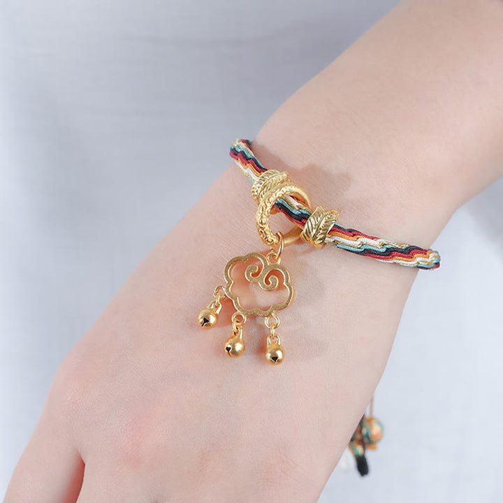 Buddha Stones Handmade Dunhuang Color Deer Auspicious Cloud Peace Lock Bell Healing Reincarnation Knot Bracelet