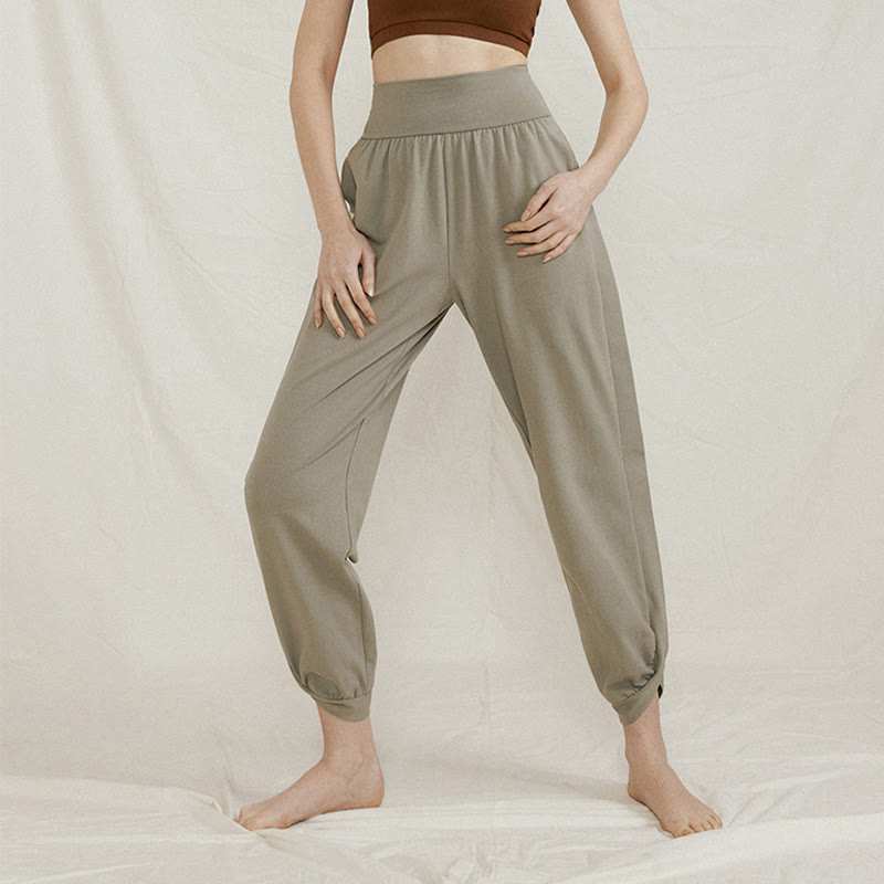 Buddha Stones Casual Plain High Waist Side Fold Quick Drying Women's Cotton Pants With Pockets - DarkSeaGreen - US4,UK/AU8,EU36 (L) - image 6