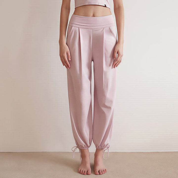 Buddha Stones Casual Plain Drawstring Hems Women's Leica Pants With Pockets - Pink - US4,UK/AU8,EU36 (L) - image 9