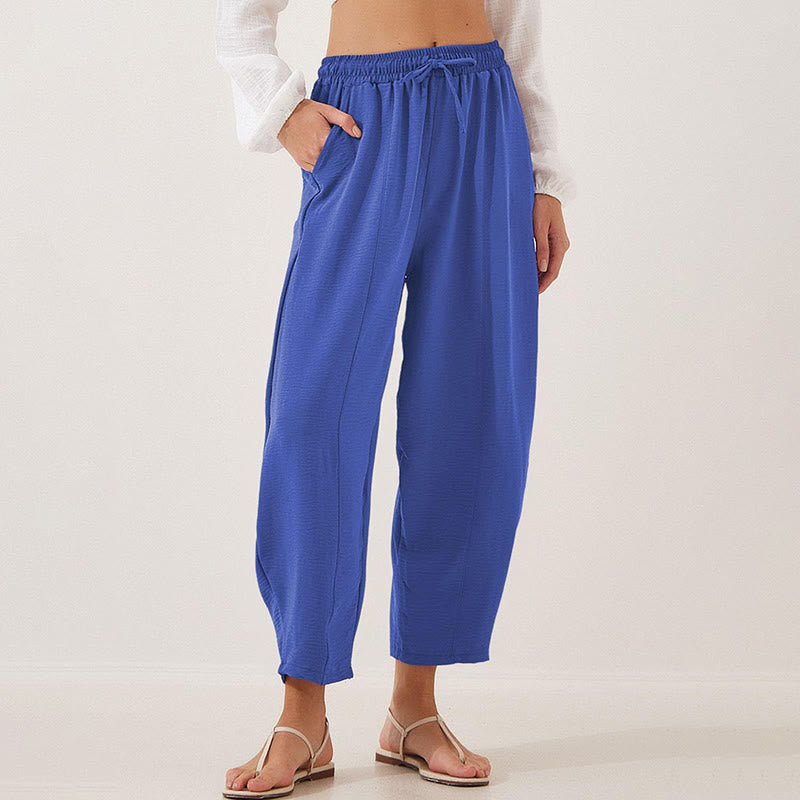 Buddha Stones Casual Plain Loose Drawstring Women's Polyester 7/8 Length Pants  With Pockets - MediumBlue - US16,UK/AU20,EU48 (3XL) - image 3