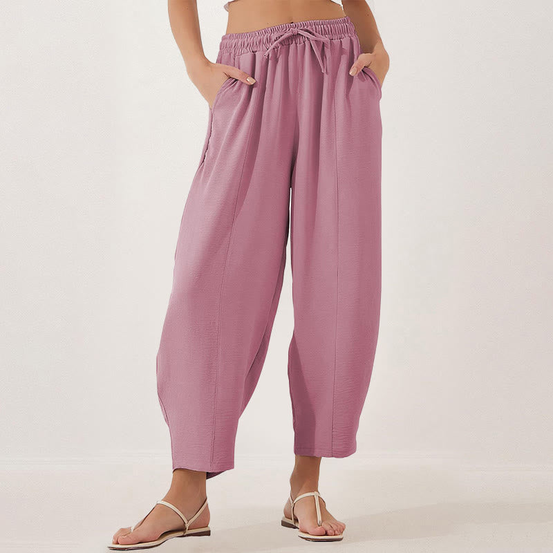 Buddha Stones Casual Plain Loose Drawstring Women's Polyester 7/8 Length Pants  With Pockets - Violet - US16,UK/AU20,EU48 (3XL) - image 6