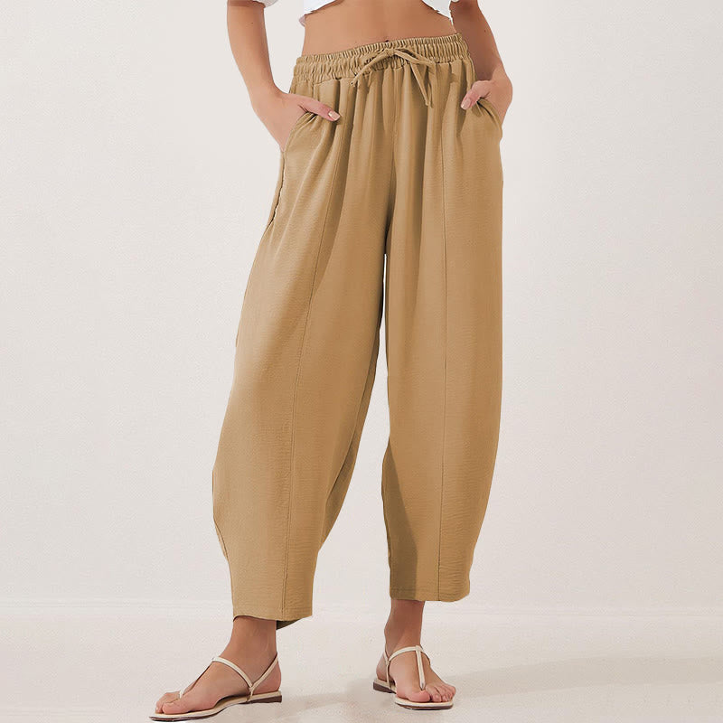 Buddha Stones Casual Plain Loose Drawstring Women's Polyester 7/8 Length Pants  With Pockets - Goldenrod - US16,UK/AU20,EU48 (3XL) - image 24