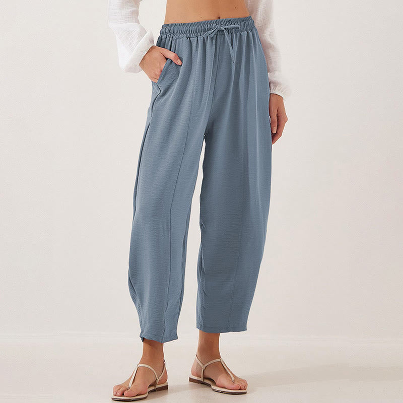 Buddha Stones Casual Plain Loose Drawstring Women's Polyester 7/8 Length Pants  With Pockets - LightSteelBlue - US16,UK/AU20,EU48 (3XL) - image 27