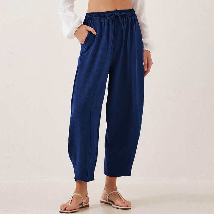 Buddha Stones Casual Plain Loose Drawstring Women's Polyester 7/8 Length Pants  With Pockets - MidnightBlue - US16,UK/AU20,EU48 (3XL) - image 30