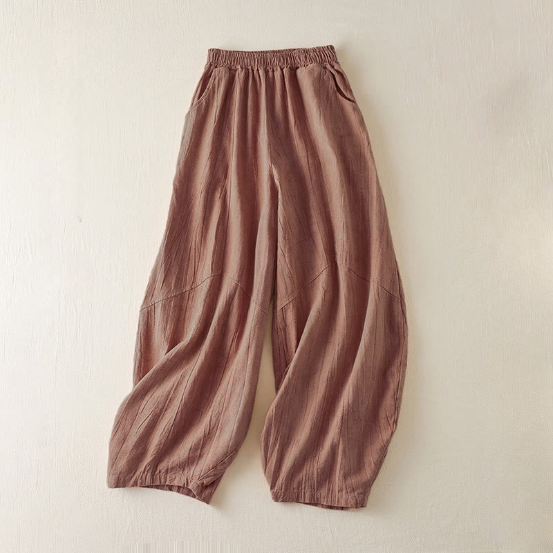 Buddha Stones Casual Loose Straight Leg 7-8 Length Cropped Pants Women's Cotton Harem Pants With Pockets - IndianRed - US8-10,UK/AU12-14,EU40-42 (2XL) - image 0