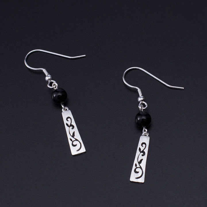 Buddha Stones 925 Sterling Silver Black Onyx Hollow Vine Protection Drop Earrings - image 3