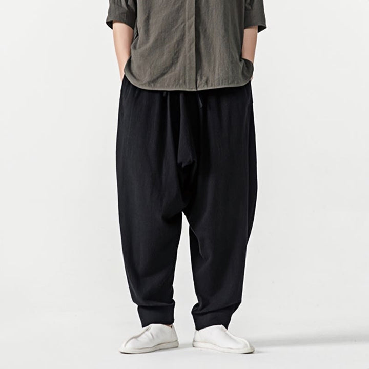 Buddha Stones Spring Solid Color Drawstring Men's Harem Pants With Pockets - image 9