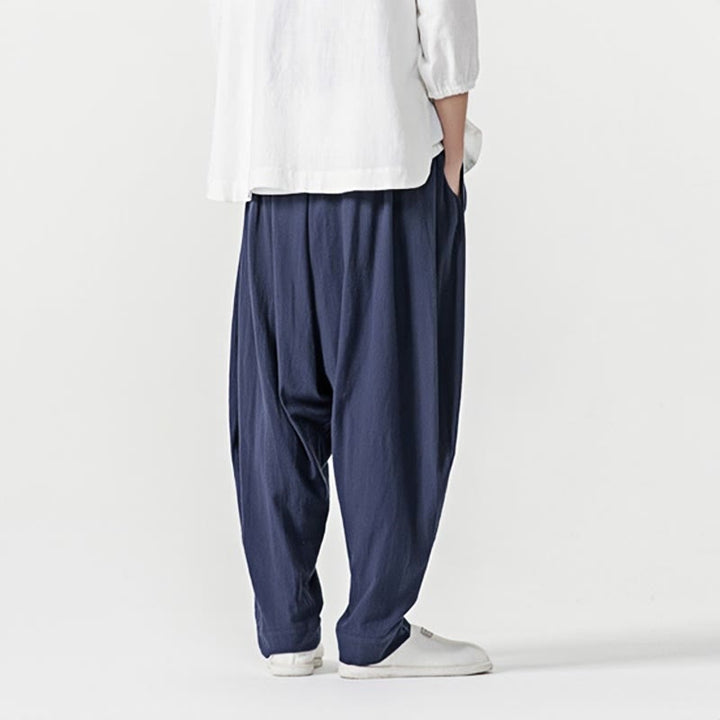 Buddha Stones Spring Solid Color Drawstring Men's Harem Pants With Pockets - image 3