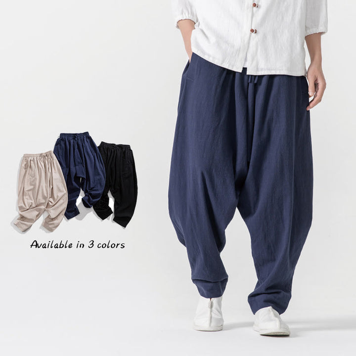 Buddha Stones Spring Solid Color Drawstring Men's Harem Pants With Pockets - Navy blue - US/UK/AU46,EU56 (5XL) - image 0
