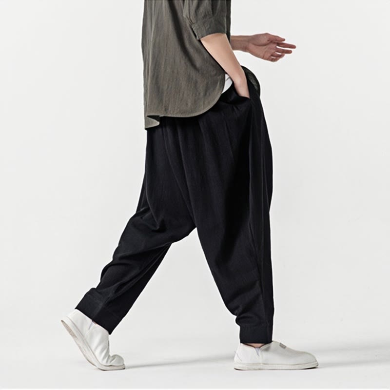 Buddha Stones Spring Solid Color Drawstring Men's Harem Pants With Pockets - image 13