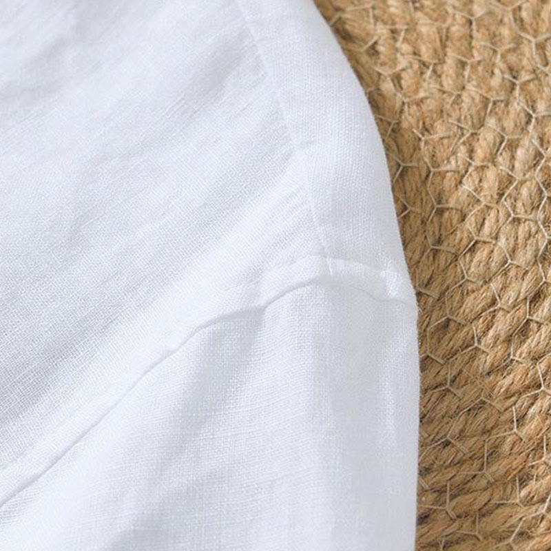 Buddha Stones Casual Plain V-neck Short Sleeve Linen Men's Shirt