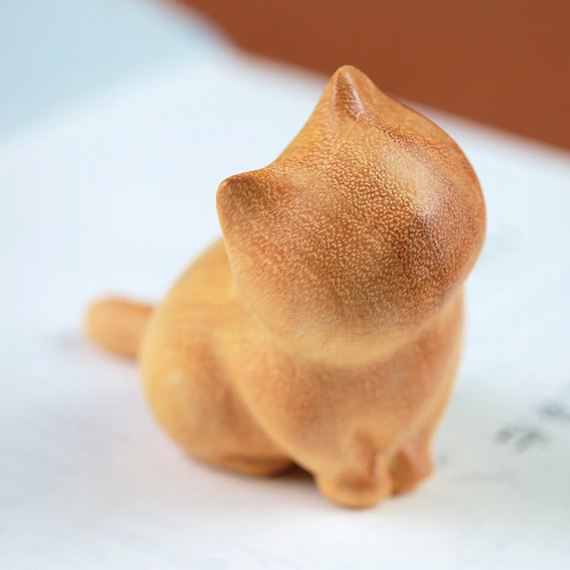 Buddha Stones Small Cat Sandalwood Protection Home Decoration(Random Type) - image 2