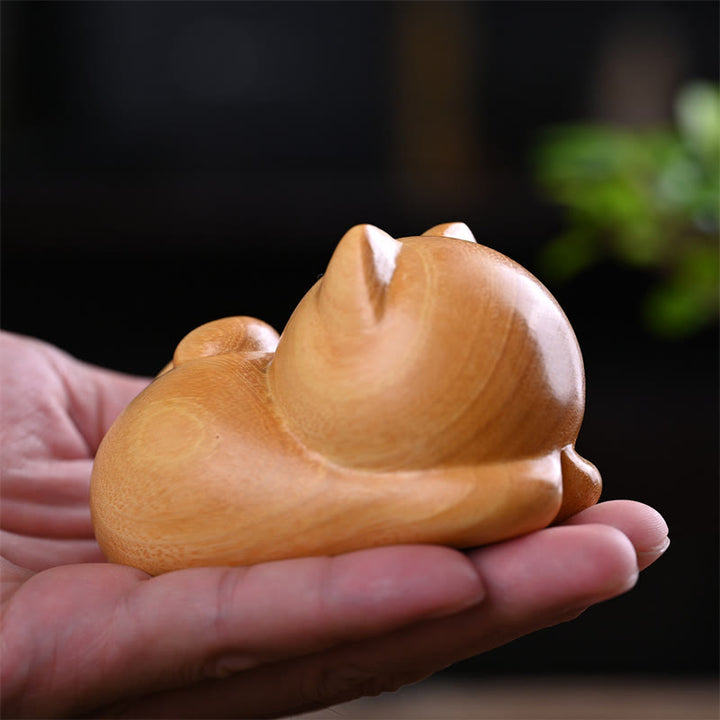 Buddha Stones Small Cute Confident Sleeping Cat Sandalwood Healing Home Decoration - Sleeping Cat 9cm - image 12