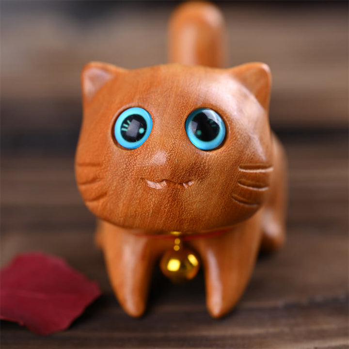 Buddha Stones Small Cute Confident Sleeping Cat Sandalwood Healing Home Decoration - image 8