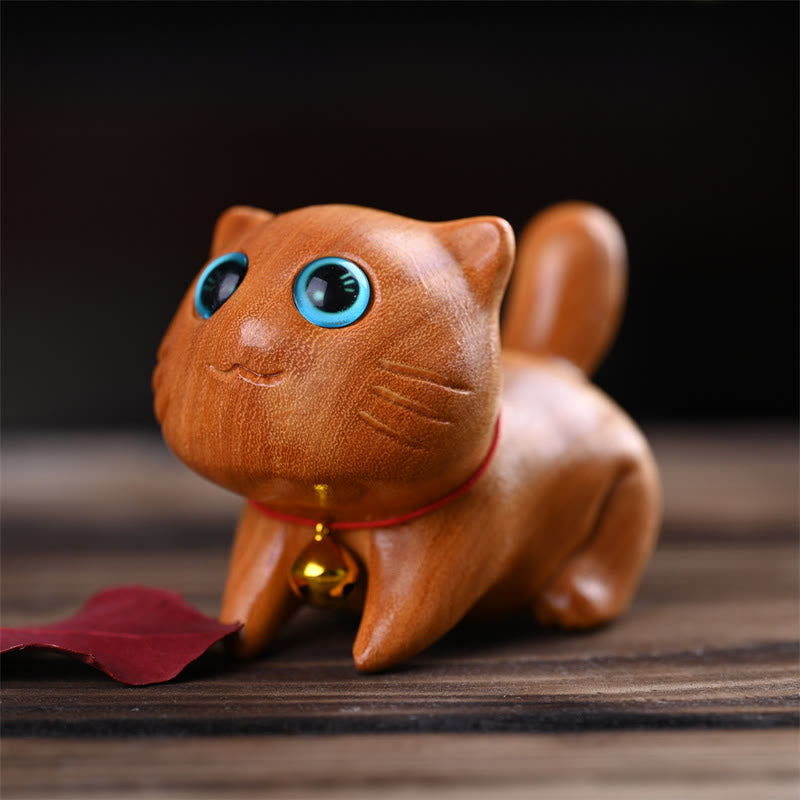 Buddha Stones Small Cute Confident Sleeping Cat Sandalwood Healing Home Decoration - image 7