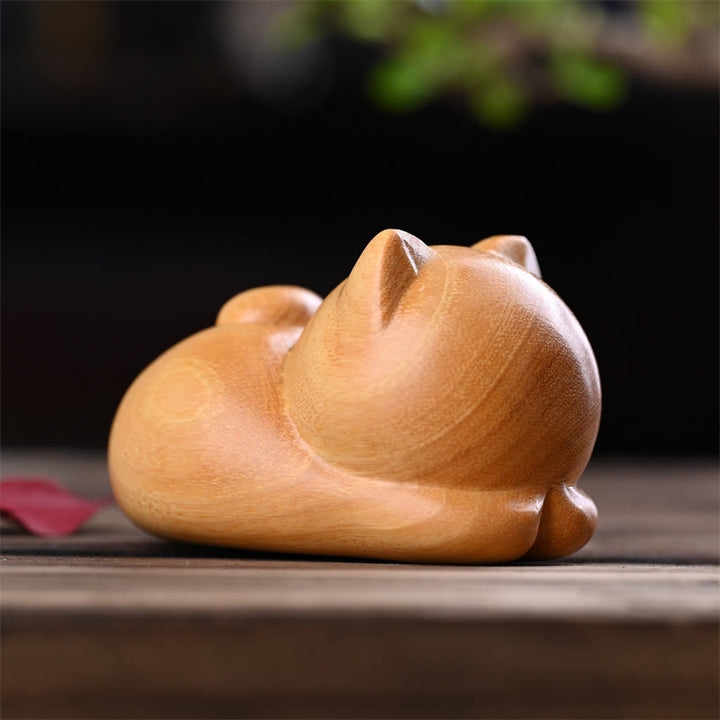 Buddha Stones Small Cute Confident Sleeping Cat Sandalwood Healing Home Decoration - image 13