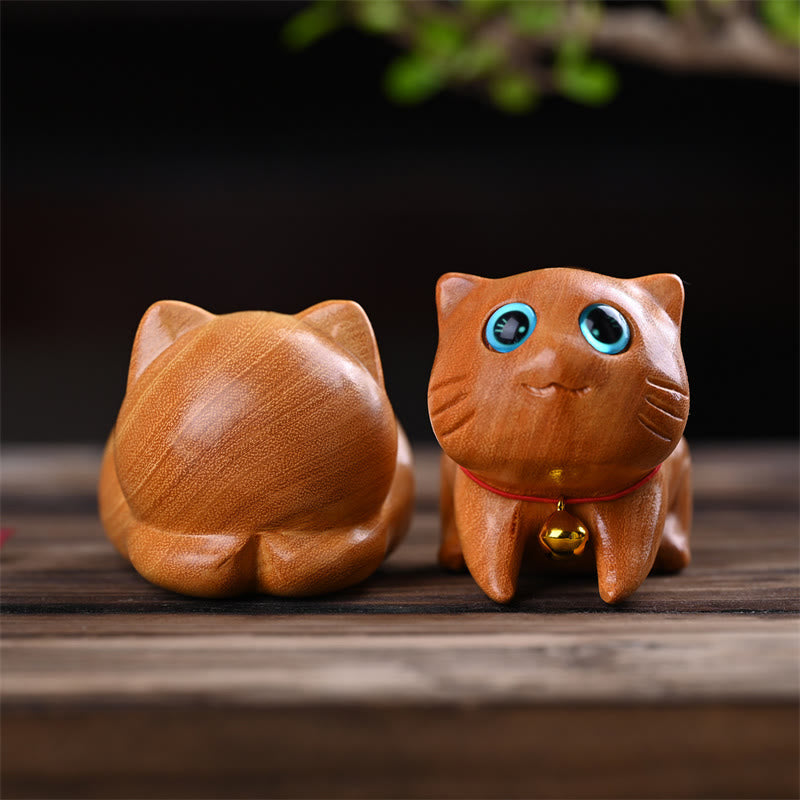 Buddha Stones Small Cute Confident Sleeping Cat Sandalwood Healing Home Decoration - image 10