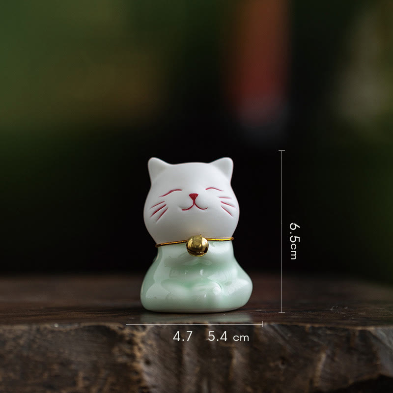 Buddha Stones Mini Lucky Cute Cat Light Green White Ceramic Figurine Decoration - Cat 4.5*8.1*5.3cm - image 17