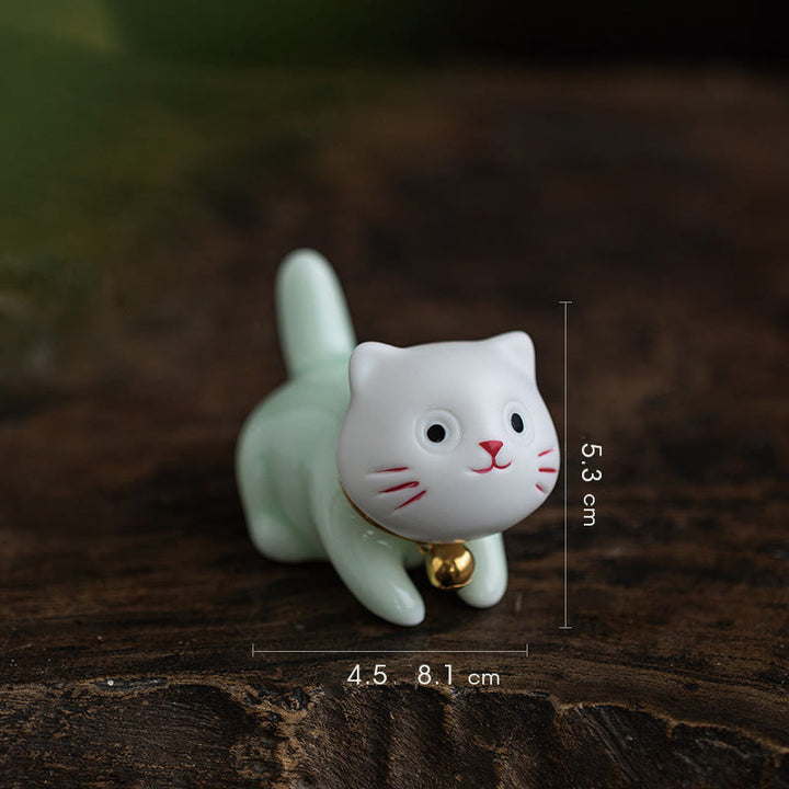 Buddha Stones Mini Lucky Cute Cat Light Green White Ceramic Figurine Decoration - Cat 4.7*5.4*6.5cm - image 15