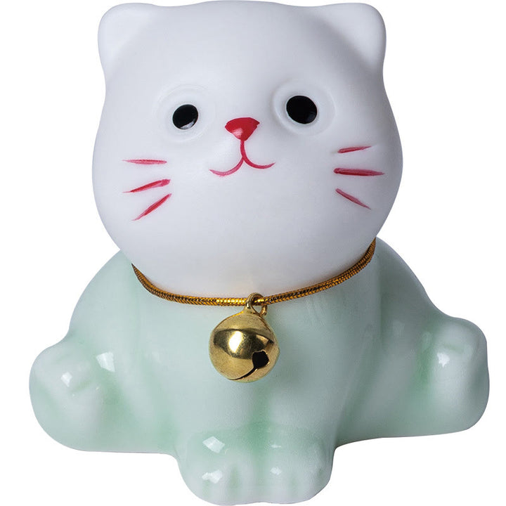 Buddha Stones Mini Lucky Cute Cat Light Green White Ceramic Figurine Decoration - image 14