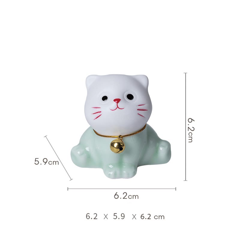 Buddha Stones Mini Lucky Cute Cat Light Green White Ceramic Figurine Decoration - image 13
