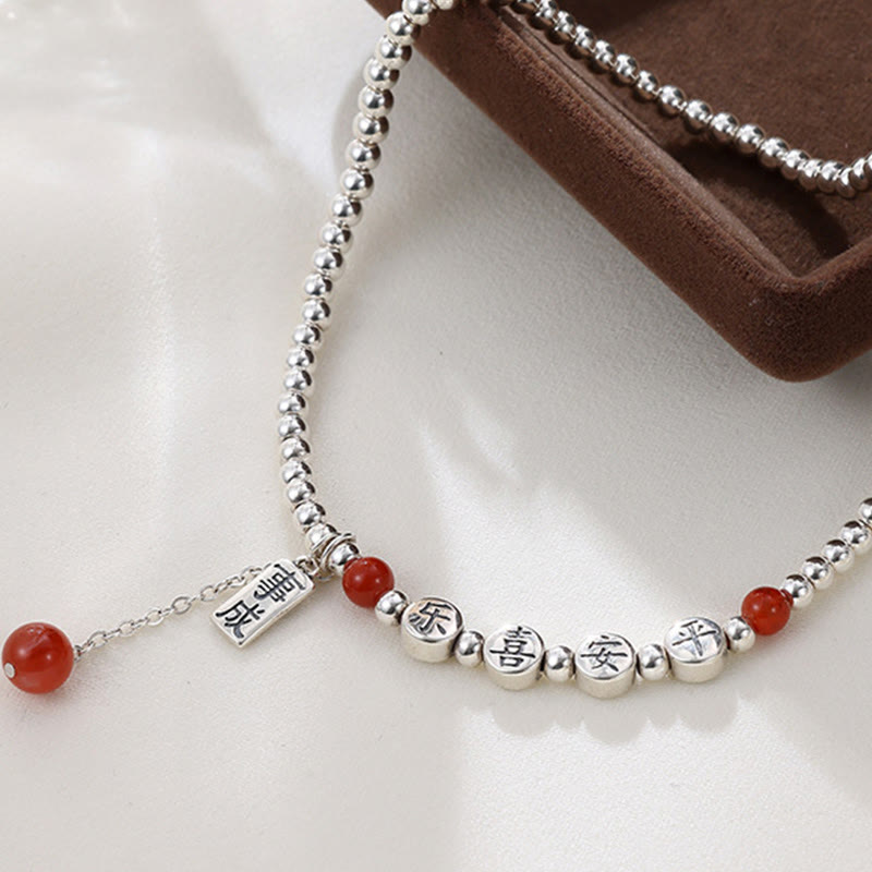 Buddha Stones 925 Sterling Silver Small Beads Red Agate Peace And Joy Blessing Anklet - image 9