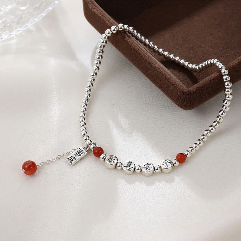 Buddha Stones 925 Sterling Silver Small Beads Red Agate Peace And Joy Blessing Anklet - image 2